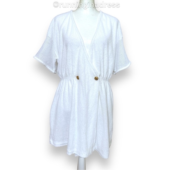 Vintage 80’s  Nautical Terrycloth Wrap Swim Cover Up Robe In White - Picture 7 of 16